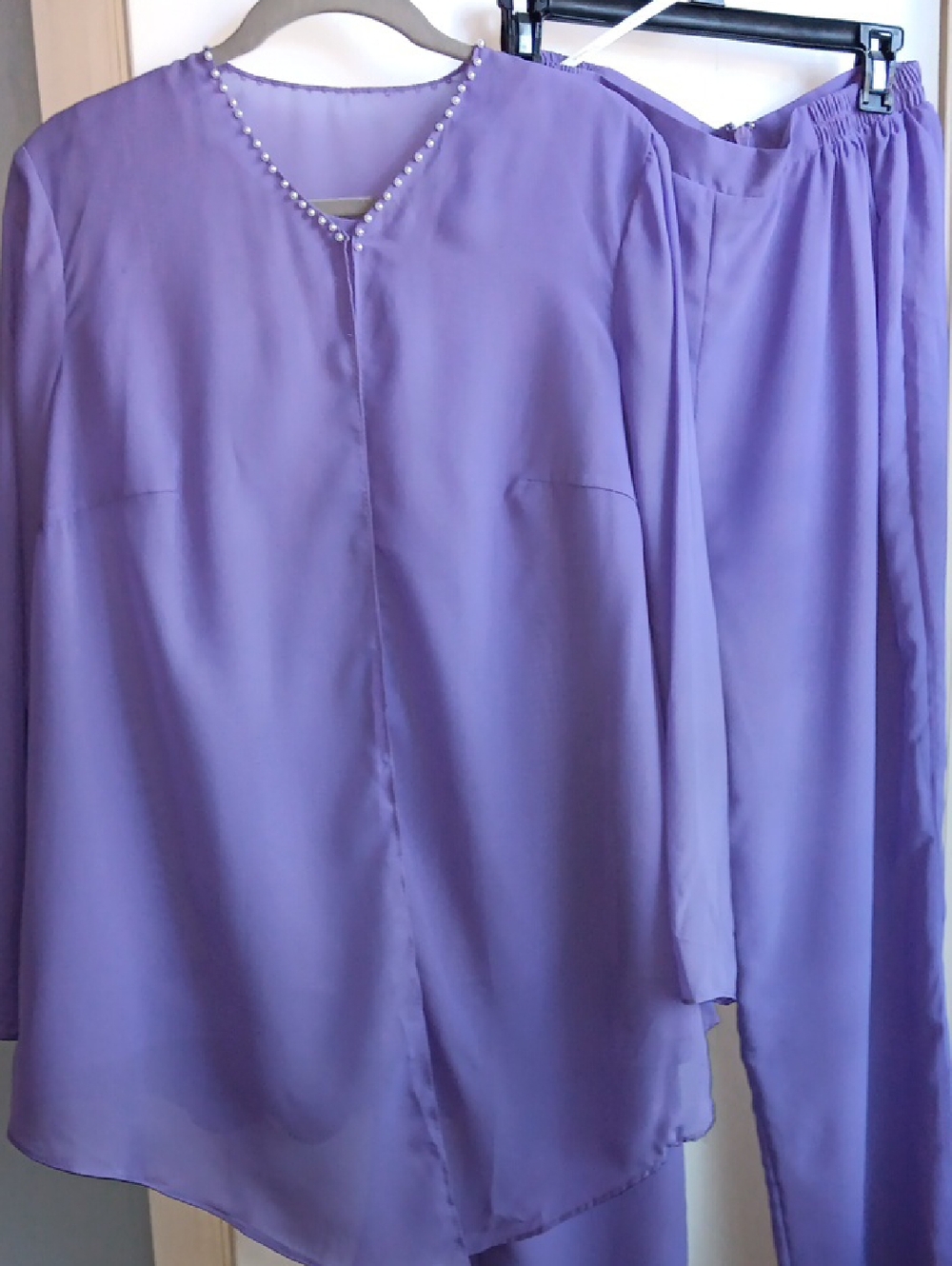 Beautiful Lavender Pearl-Trim Two-Piece Set